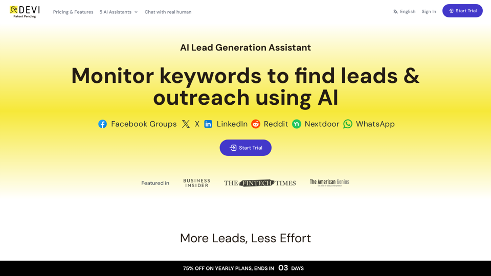 Devi | AI Social Media Leads Monitoring and Outreach Tool