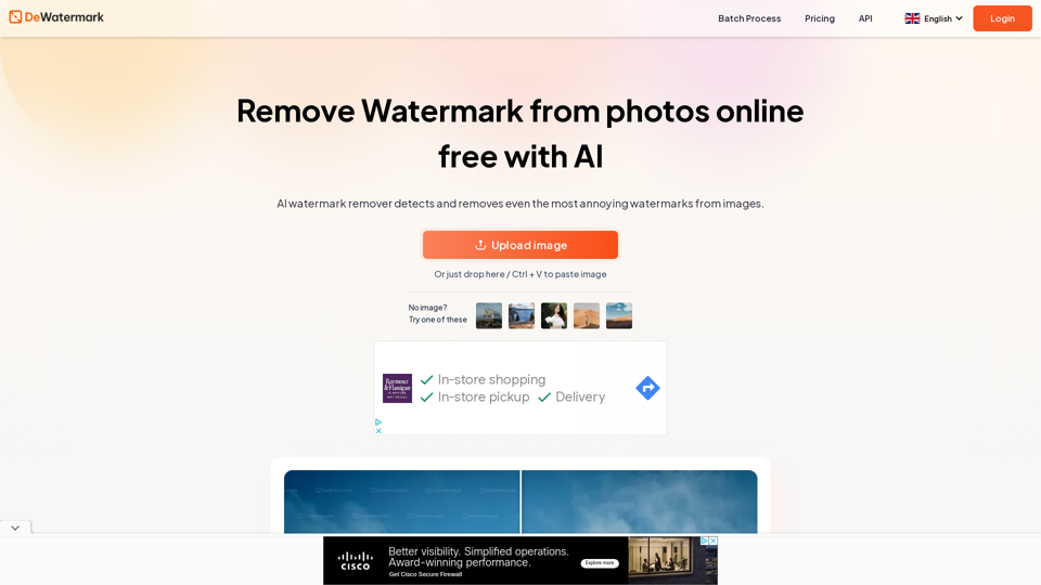 Remove watermark from images, AI watermark remover screenshot