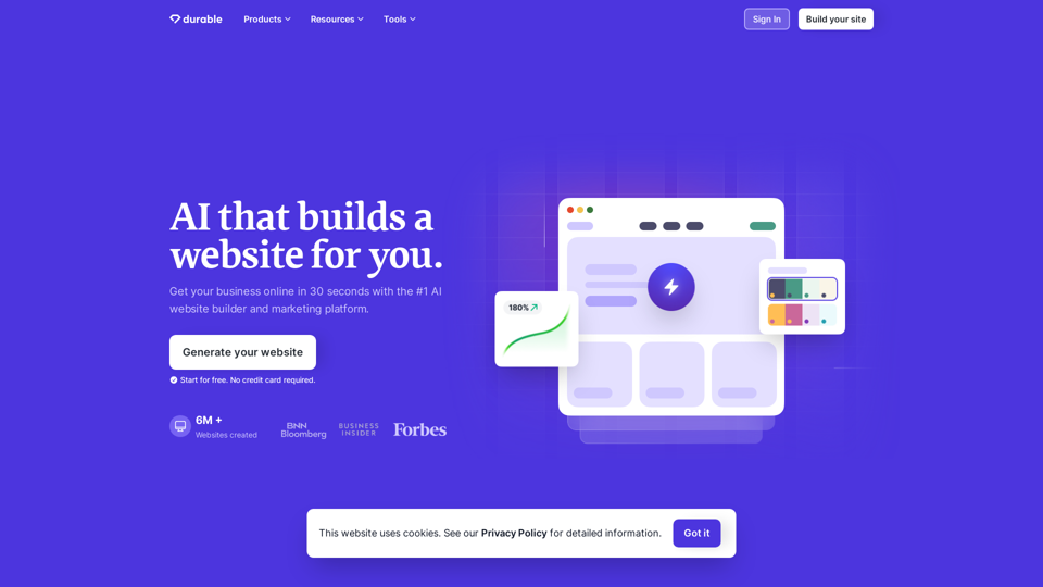Durable AI Website Builder and Small Business Software screenshot