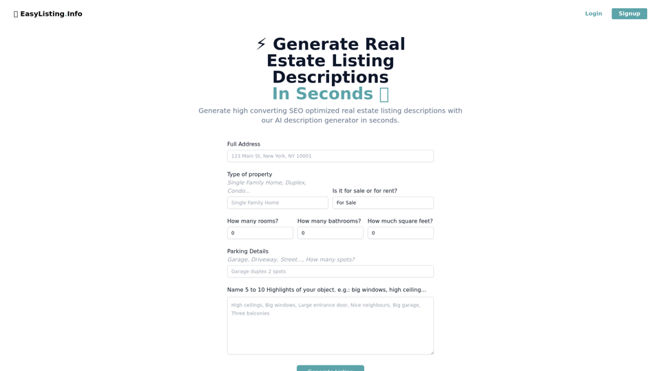 ⚡️ Real Estate Listing Property Description Generator 🏡 screenshot
