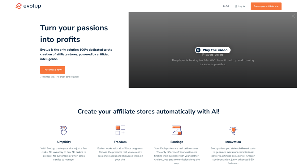 Evolup: Create Your Affiliate Stores Automatically With AI!