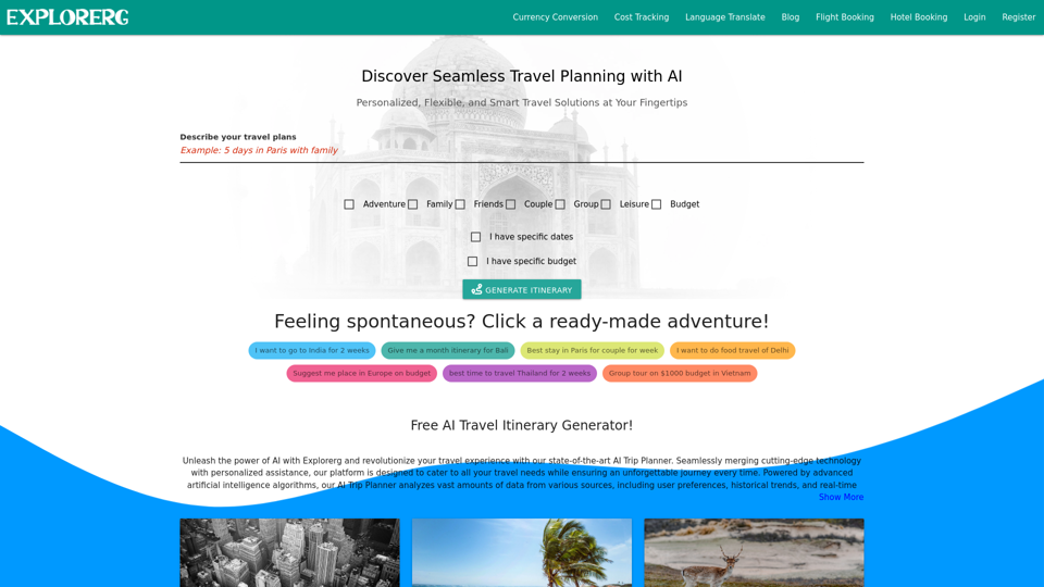 AI Travel Planner - AI Trip Cost Estimator - Explorerg