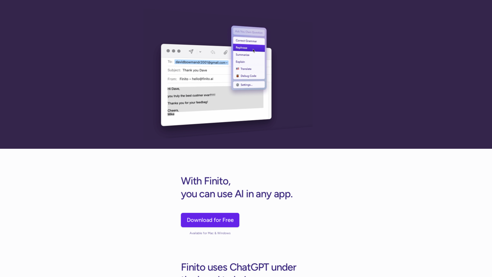 Finito AI screenshot