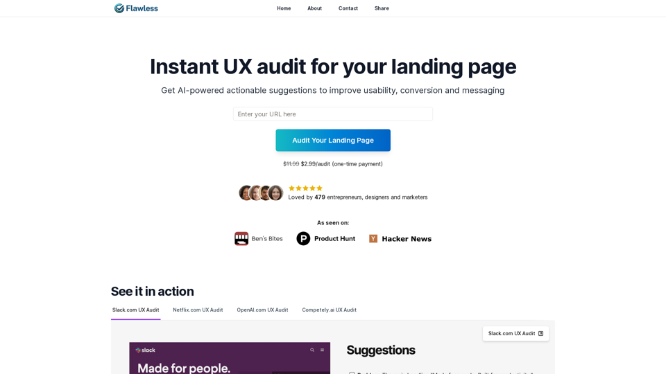 Instant UX audit for your landing page - Flawless