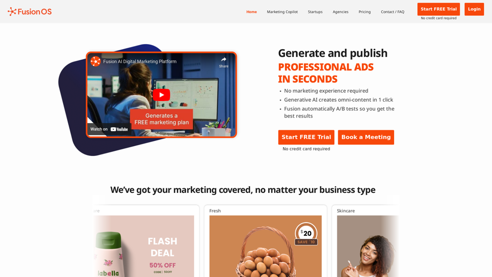 FusionOS.ai AI Generative Advertising platform for businesses and their agencies screenshot