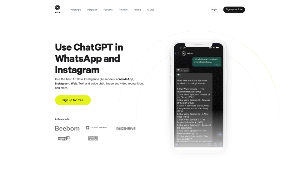 WizAI - ChatGPT for WhatsApp & Instagram