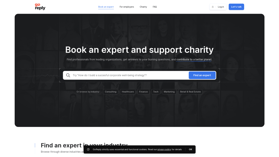 Book an expert and support charity screenshot