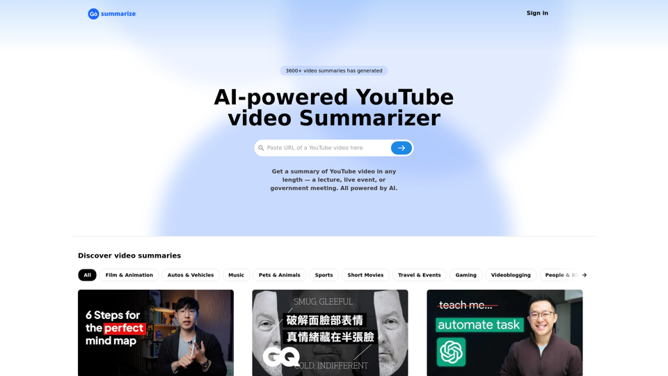 Go Summarize - Free YouTube Video Summarizer with ChatGPT.