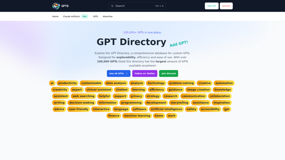 The #1 GPT store for custom GPTs - GPT Directory