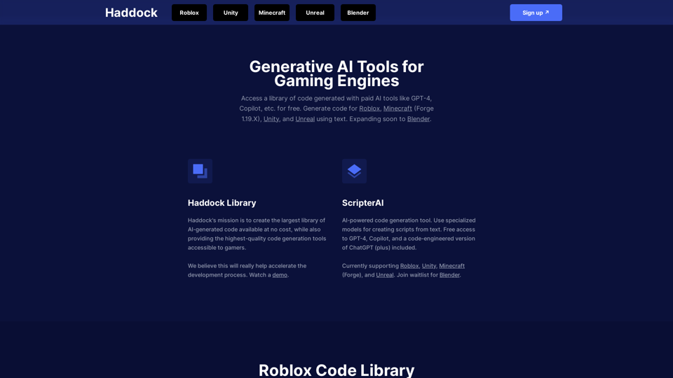 Haddock - Generative AI Tools for Gaming Engines | Search AI-Generated Code for free from GPT-4, Copilot, etc.