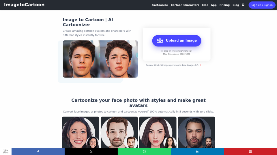 ImagetoCartoon | Create Stunning Cartoon Avatars & Character Maker