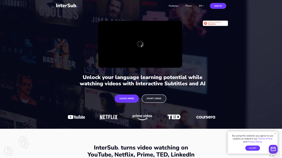 InterSub - learn English, Spanish etc. with interactive dual subtitles on Youtube, Netflix, Coursera, TED and other platforms