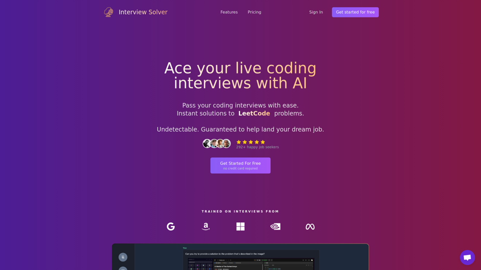 Interview Solver | Interview Copilot for solving live coding and system design interviews. Ace your LeetCode, HackerRank, and CoderPad interviews