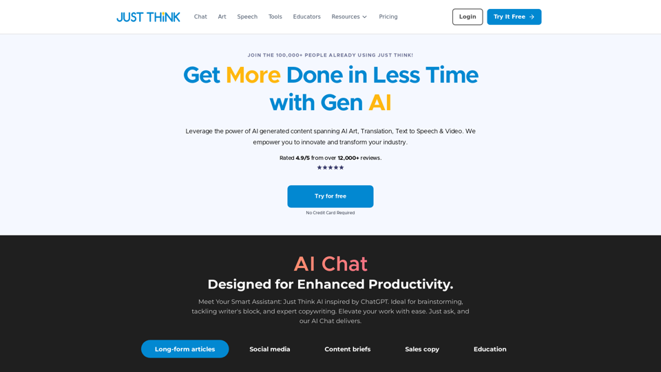 Generative AI Chat, Text to Speech, AI Art & Video | Just Think