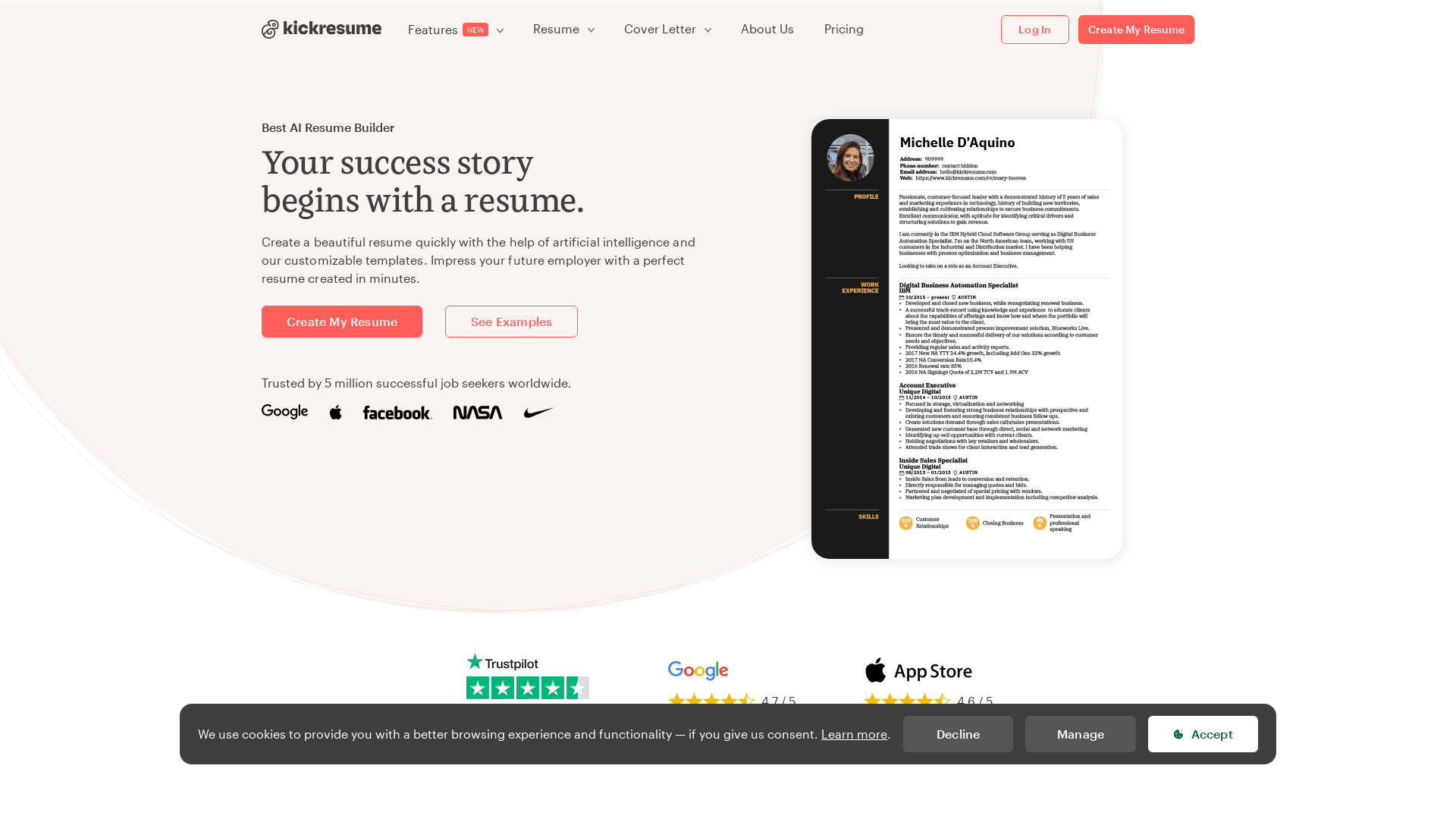 Kickresume screenshot