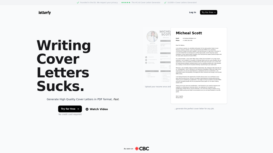 The #1 AI Cover Letter Generator screenshot