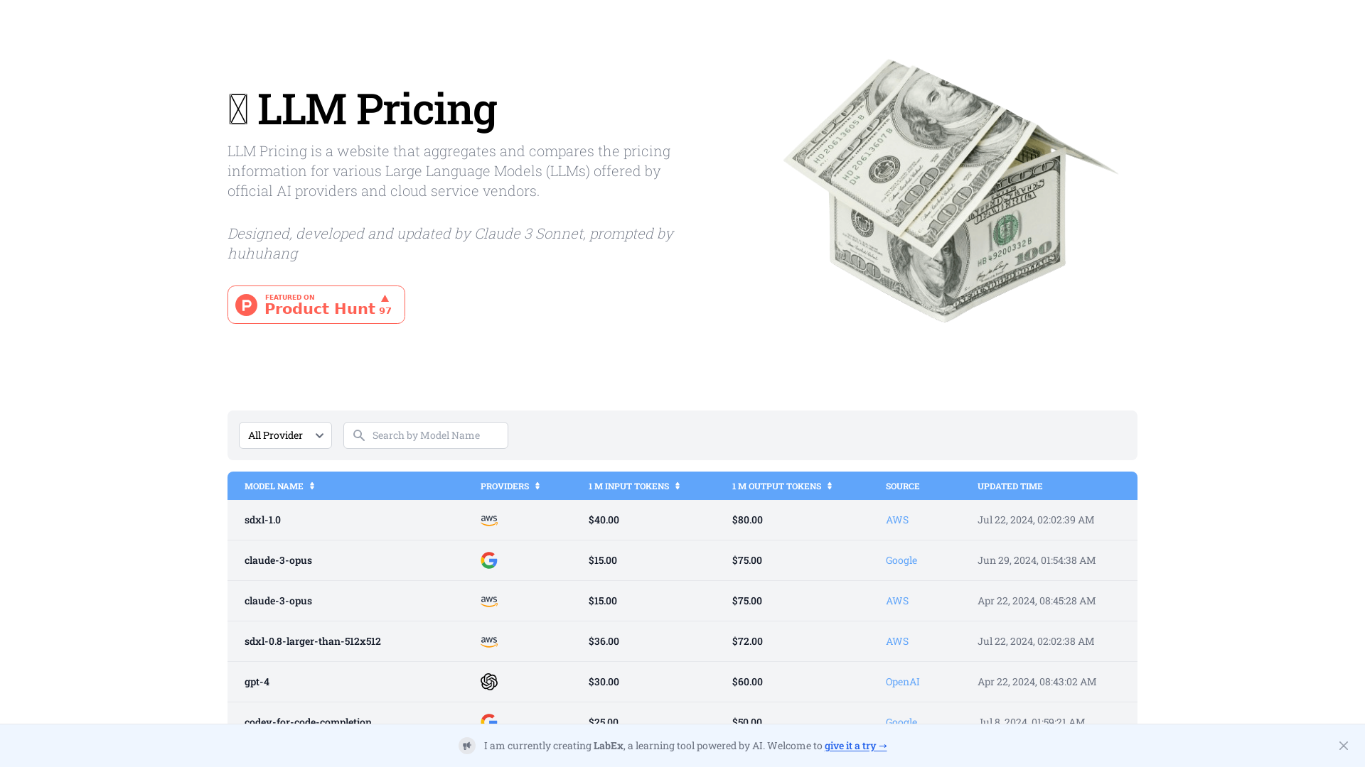 LLM Pricing screenshot