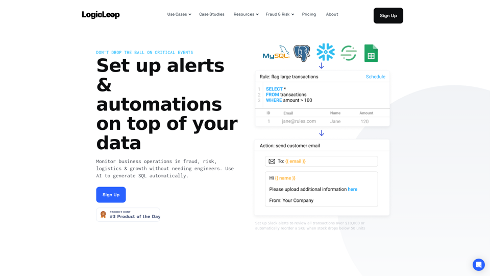 LogicLoop | Alerts and automations on top of your data