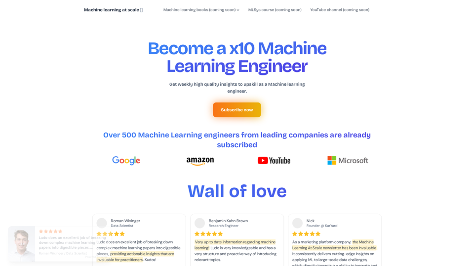 Machine learning at scale | Become a x10 Machine Learning Engineer