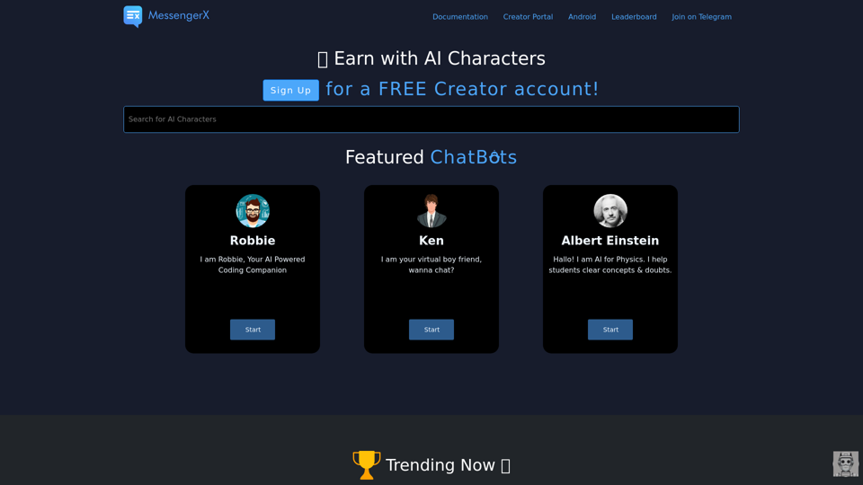 MessengerX.io | Earn with AI Characters