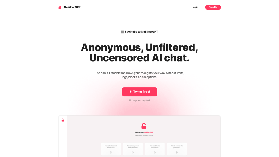 NoFilterGPT - Unfiltered, Uncensored, Anonymous ChatGPT