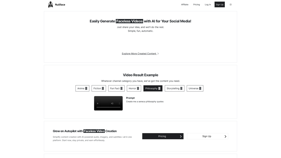 Easily Generate Faceless Videos with AI for Your Social Media | Nullface AI