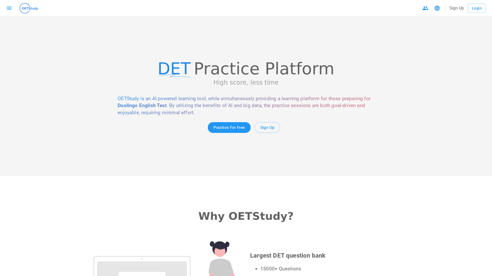 OETStudy - Online Engligh Test Study - AI powered DET prep tool