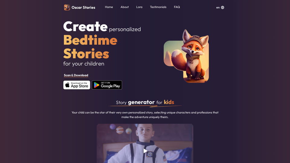 Oscar Stories - Create bedtime stories for kids using AI