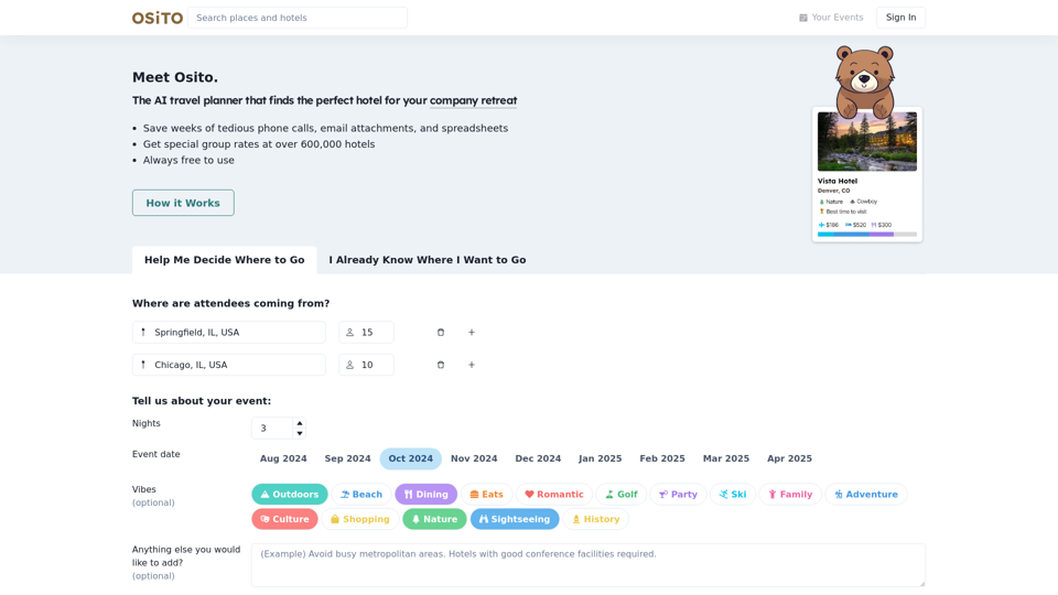 Osito - AI Travel Planner | Offsites and Retreats made easy!