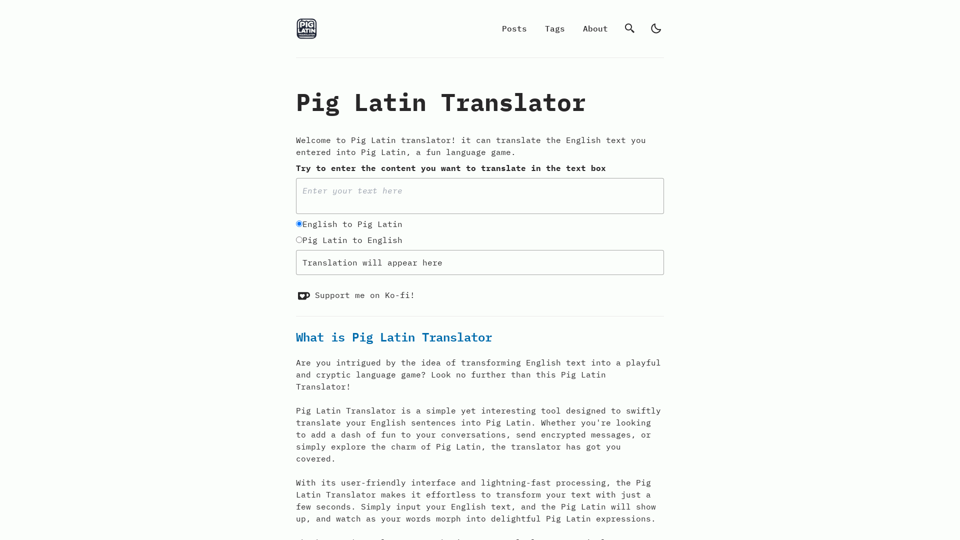 Pig Latin Translator - translate Engilsh to Pig Latin easily