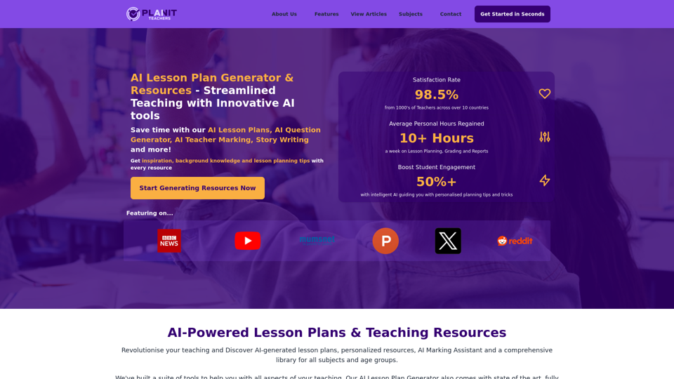 AI Lesson Plan Generator, Stories, Email Response, Reports and Automated Grading for Teachers