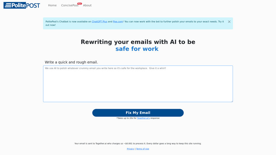 PolitePost.net | Rewriting your emails with AI to be professional