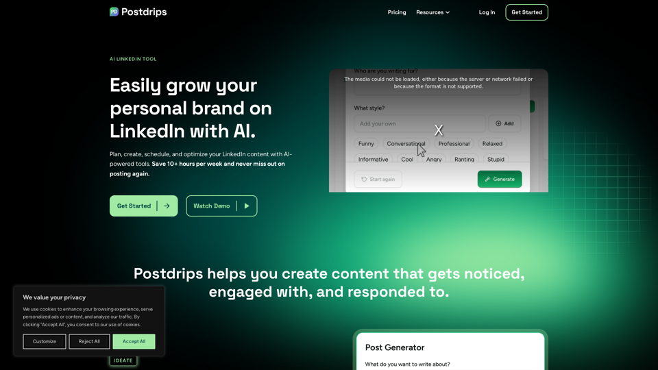 Postdrips: AI LinkedIn Tool | Easily Grow Your Personal Brand