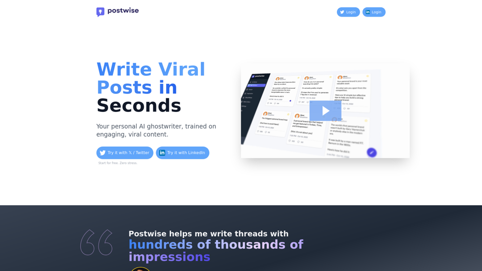 Postwise | Write, Schedule & Grow with Twitter & LinkedIn AI