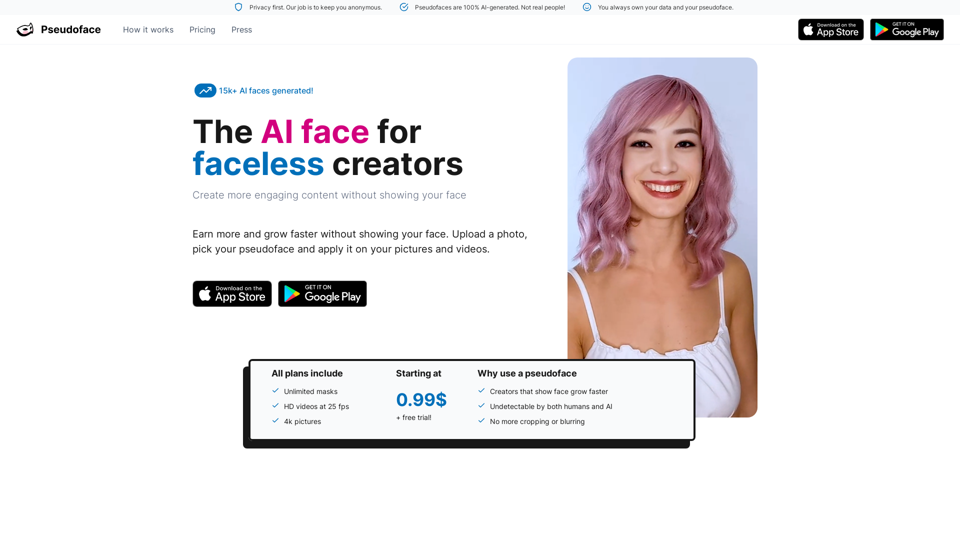 Pseudoface: Create AI content without showing your face | AI Face Filter