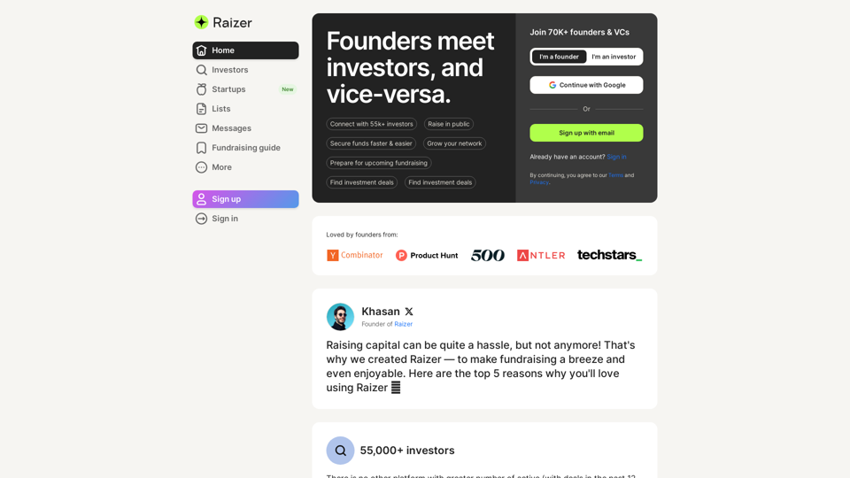 Raizer — Best startups and investors