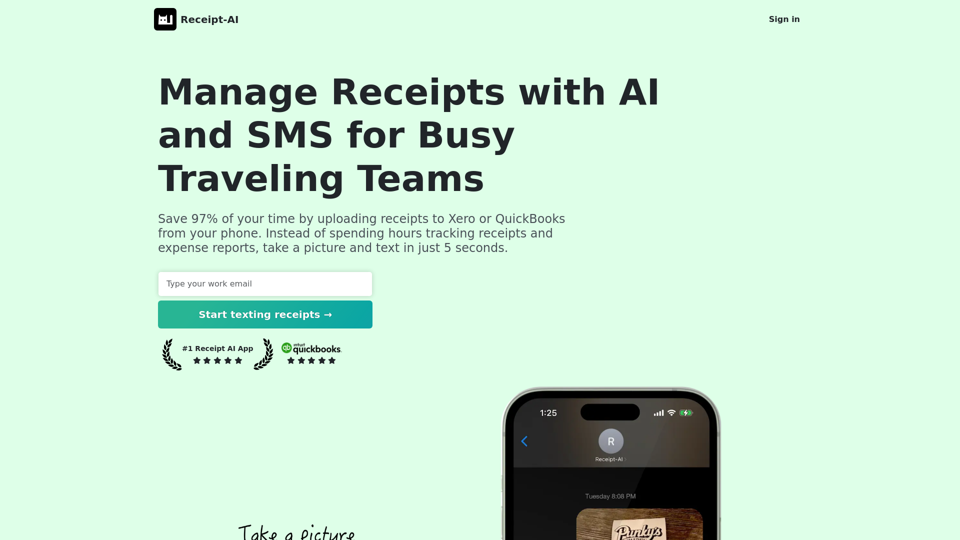 Receipt AI | Manage Receipts with AI and SMS for Busy Traveling Teams