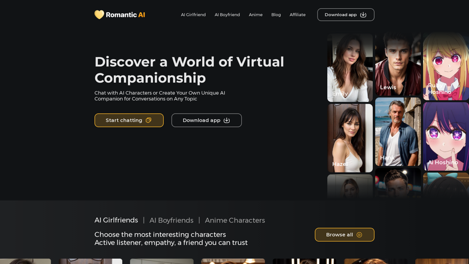 Romantic AI Official Website 💛 Your Virtual Partner Chatbot & App screenshot