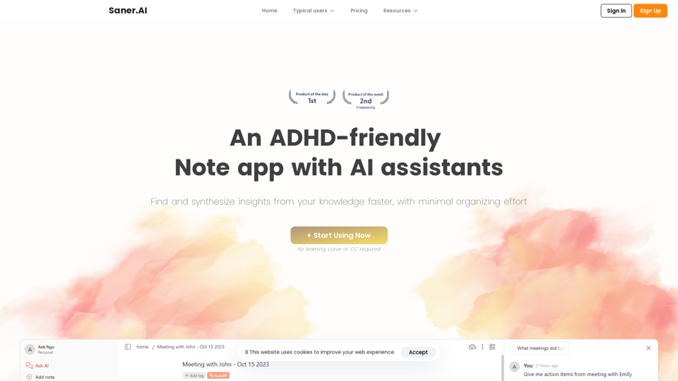 Saner.AI - An ADHD-friendly Note app with AI assistants - Saner.AI