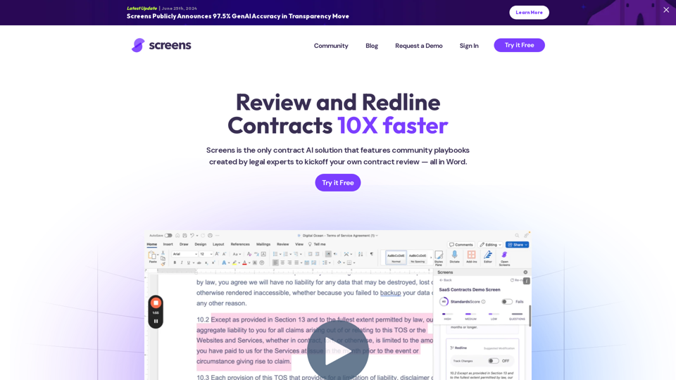 Screens | Contract Review with Advanced AI