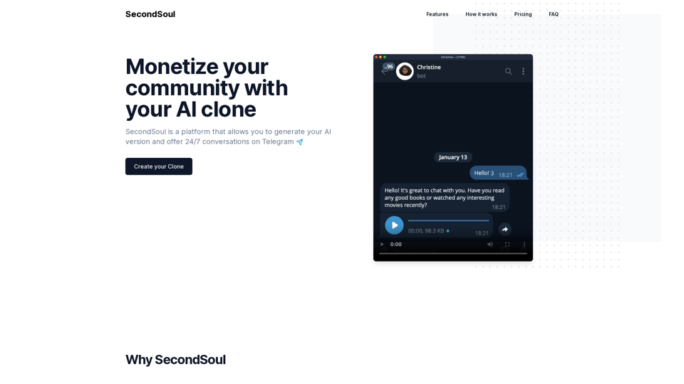 SecondSoul - Monetize your community with your AI Clone