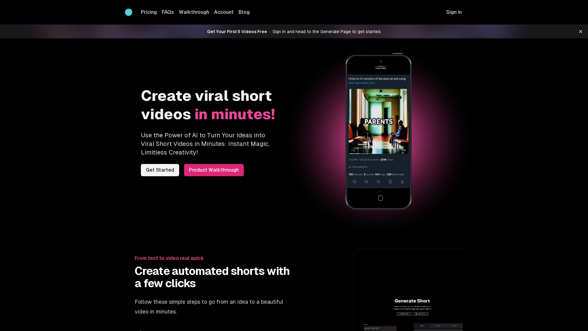Shorts Generator screenshot