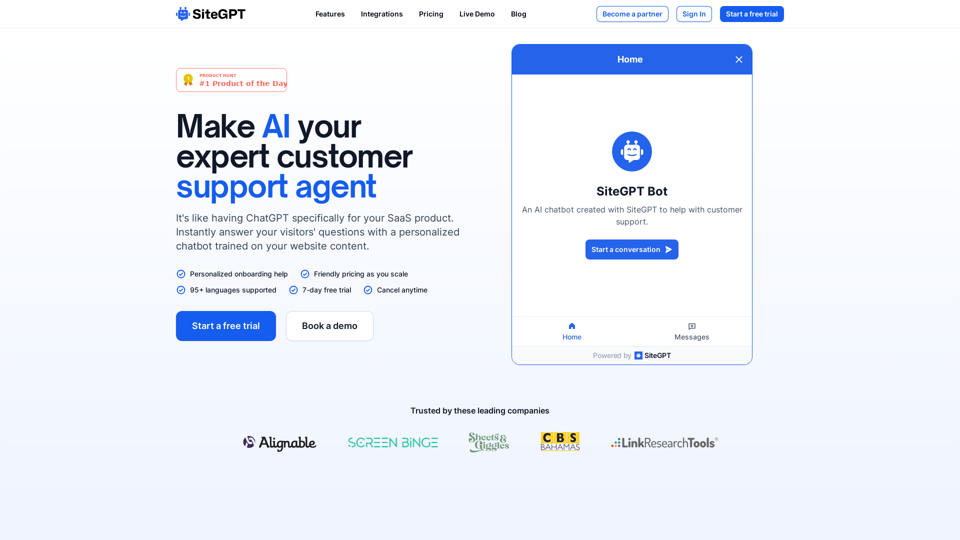 SiteGPT - Make AI your expert customer support agent