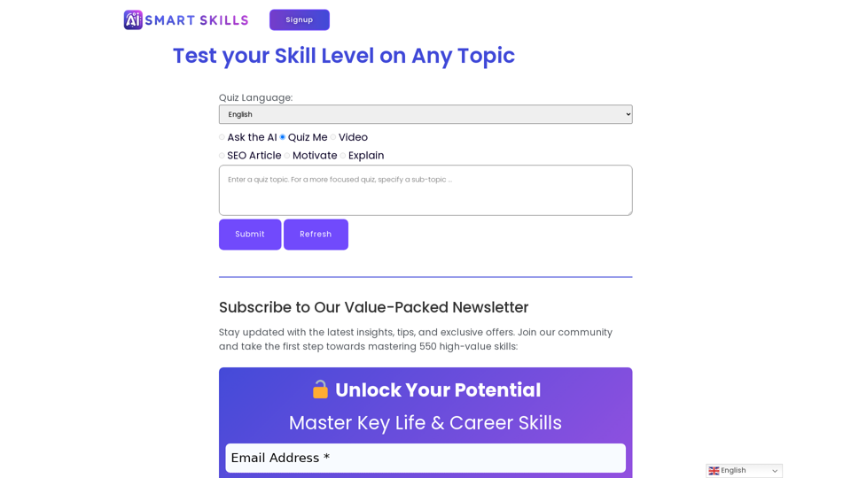 Test your Skill Level on Any Topic - SmartLifeSkills.AI