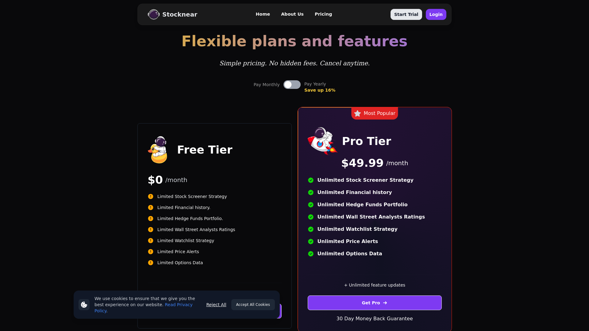 Pricing · stocknear screenshot