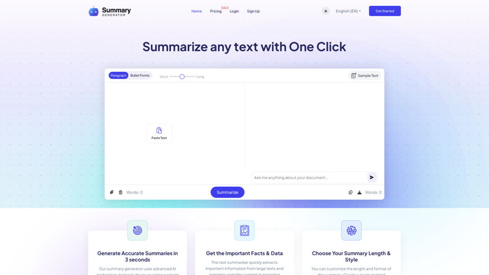 Ai Summary Generator - Summarize Text in One Click