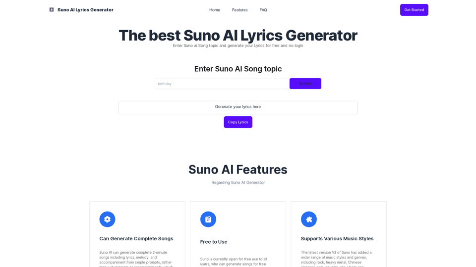 Suno AI Lyrics generator | Create the lyrics for a song for free