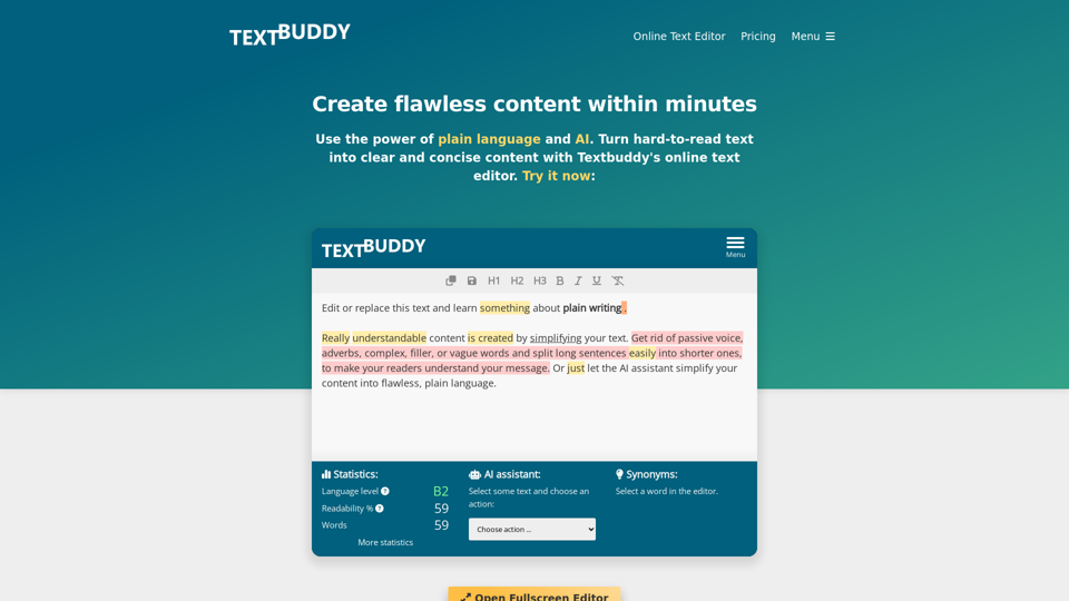 Online Text Editor with AI Tools for Writers screenshot