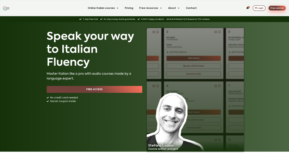 Learn Italian online with audio courses to think in Italian screenshot