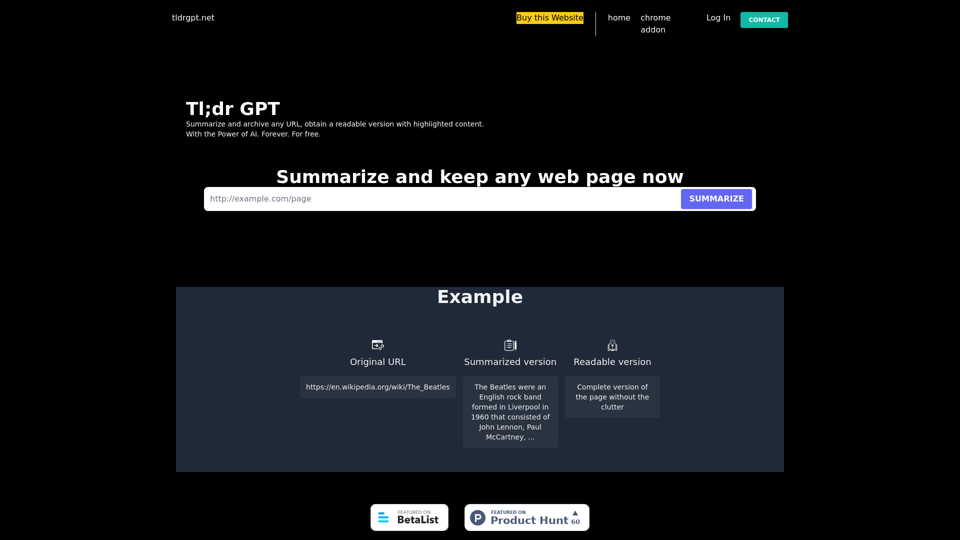 Summarize any page with AI | TldrGPTNet
